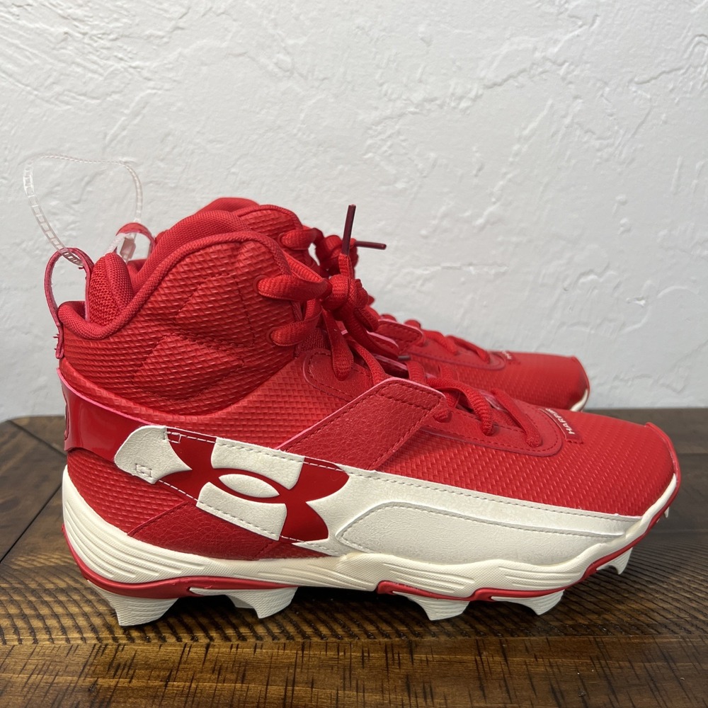 Under Armour Harper 10 RM Mid Men 6000707-601 Red White Baseball Cleats Size 7.5